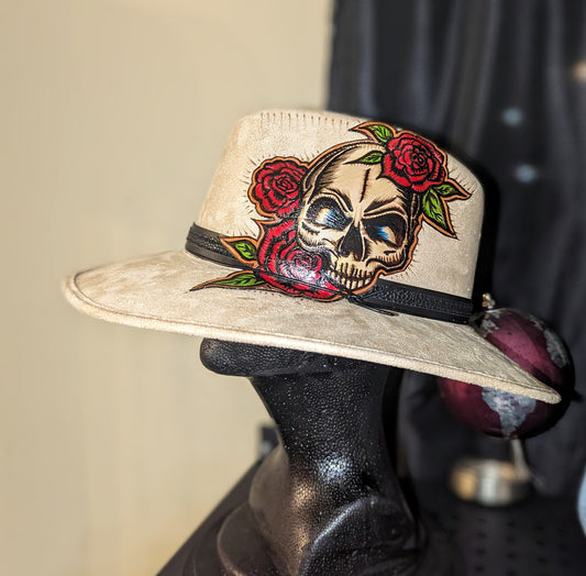 Skull and rose customized hat Size L